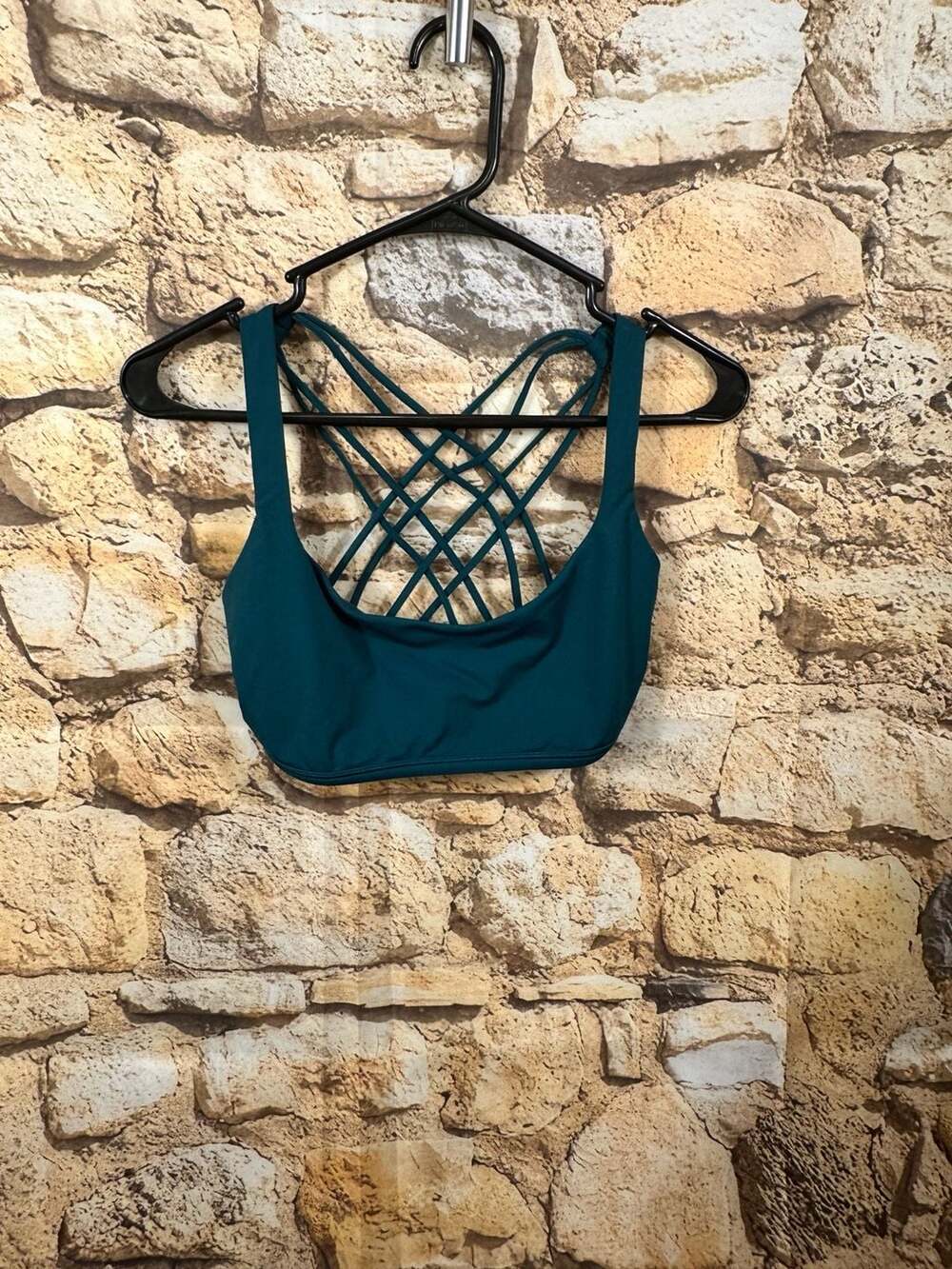 Lululemon Free To Be Wild Bra Size 12 Teal Crisscross Strappy Sports Bra